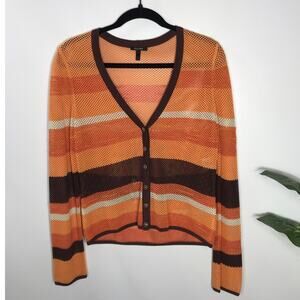 Escada Vintage Sweater Orange Brown Crochet Ombre Boho Linen 70s 80s Womens